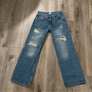 Blue Age Straight Wide Leg Jeans Destroyed Distressed Denim Size 5